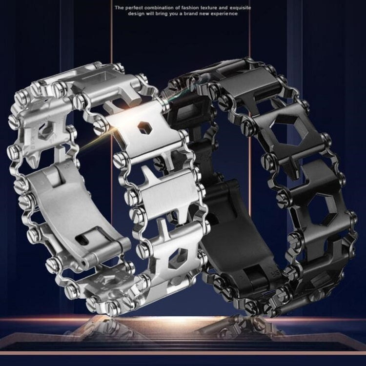 Multifunctional Stainless Steel Outdoor Survive Tool Bracelet for Men(Wide Silver)