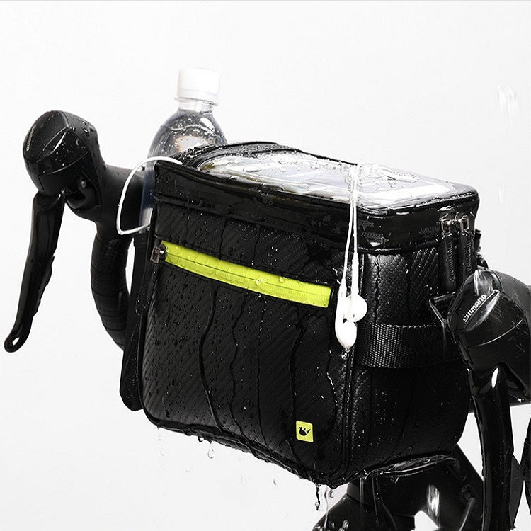Rhinowalk Bicycle Front Handle Bag Camera Bag Water-resistant 7.5 inch Large Touch Screen Navigation Mobile Phone Bag Bicycle Bag(Carbon Fiber Black Green)