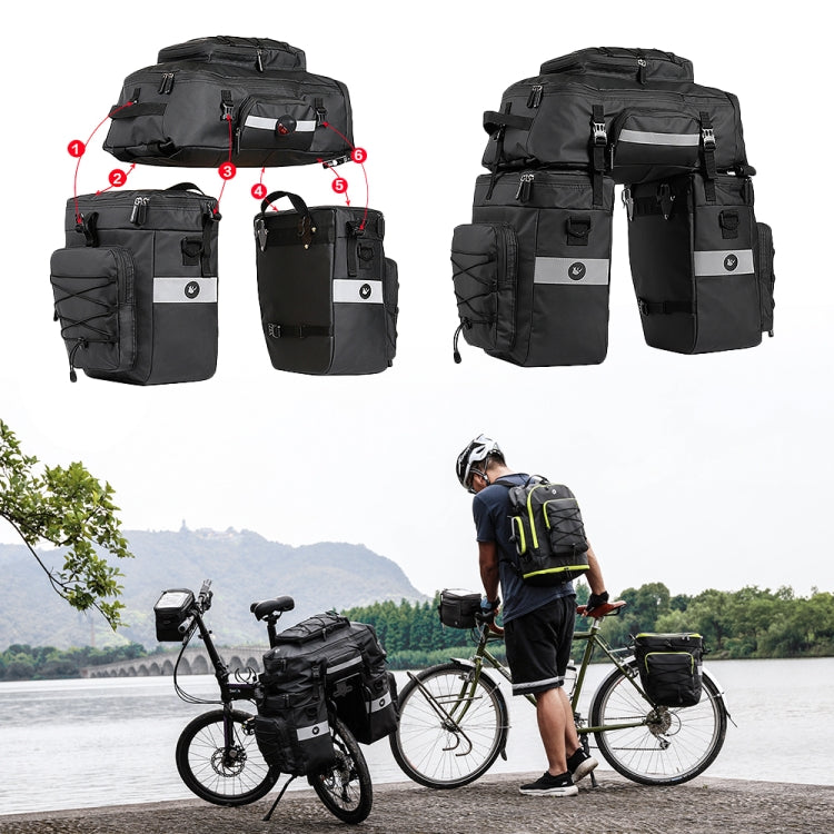 Rhinowalk Three-in-one Multifunctional Bicycle Rear Shelf Pannier Water-resistant Long-distance Equipment(Full Black)