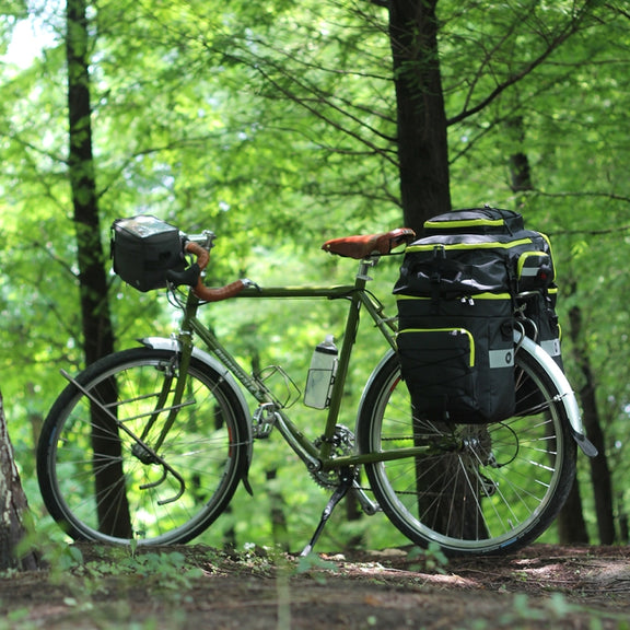 Rhinowalk Three-in-one Multifunctional Bicycle Rear Shelf Pannier Water-resistant Long-distance Equipment(Black Green)