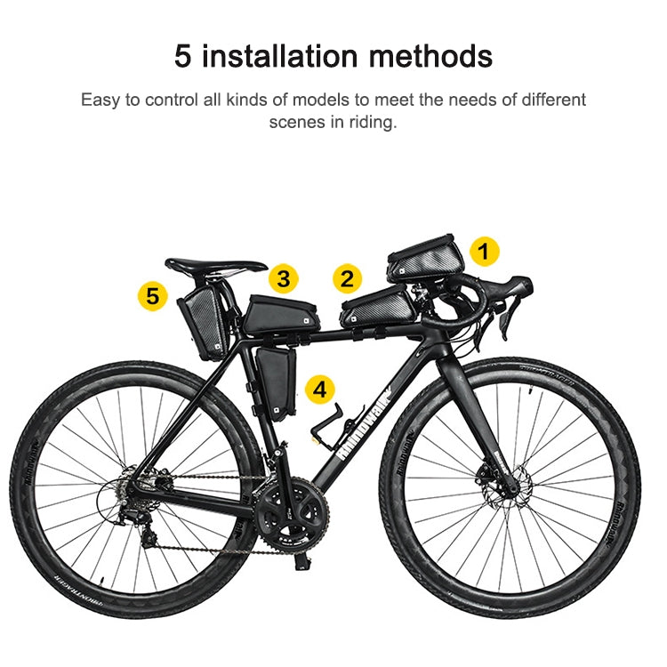 Rhinowalk Bicycle Front Tube Bag Water-resistant Mobile Phone Touch Screen Multi-function Bicycle Handlebar Bag(Matt Black)