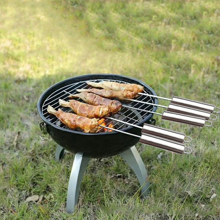 5 PCS Barbecue Pin With Handle BBQ Stainless Steel Grill Skewer Grill Pin With Heat-proof Handle