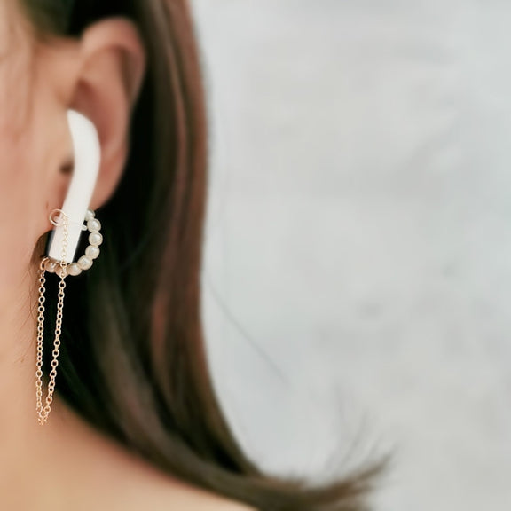 3 PCS Universal Bluetooth Headset Anti-lost C Type Pearl 925 Silver Needle Earring Ear Chain