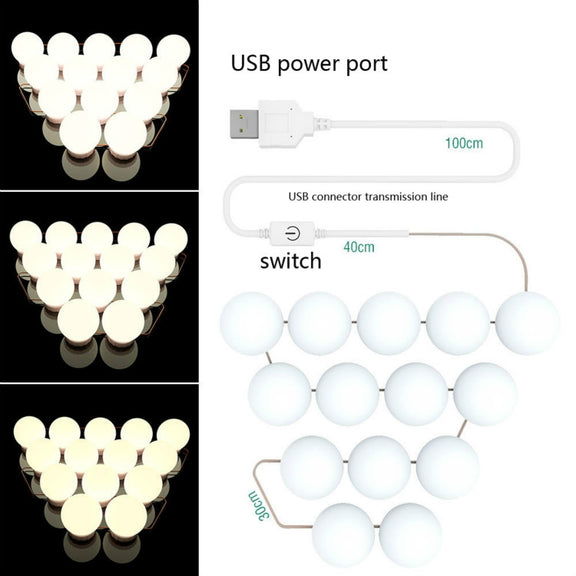 10  LEDs Mirror Front Light Dimmable Makeup Mirror USB Touch Control Light