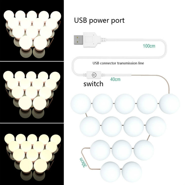 10  LEDs Mirror Front Light Dimmable Makeup Mirror USB Touch Control Light