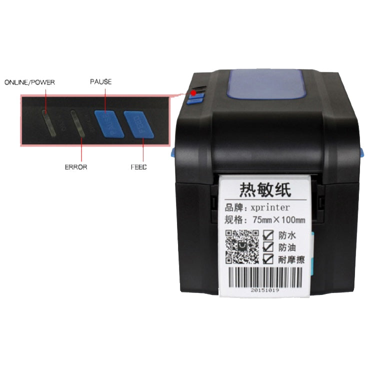 Xprinter XP-370B Barcode Printer Self-adhesive QR Code Printer Label Clothing Tag Thermal Ticket Machine(EU Plug)