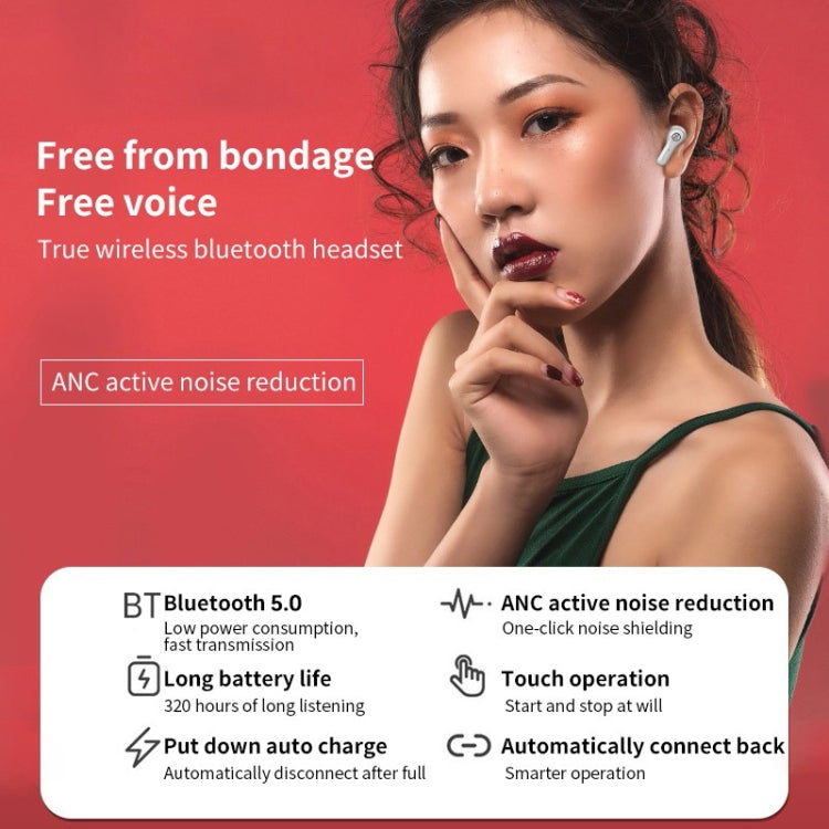 ANC Business Sports TWS Stereo Dual Ears Bluetooth V5.0+EDR Earphone with Charging Box(White)