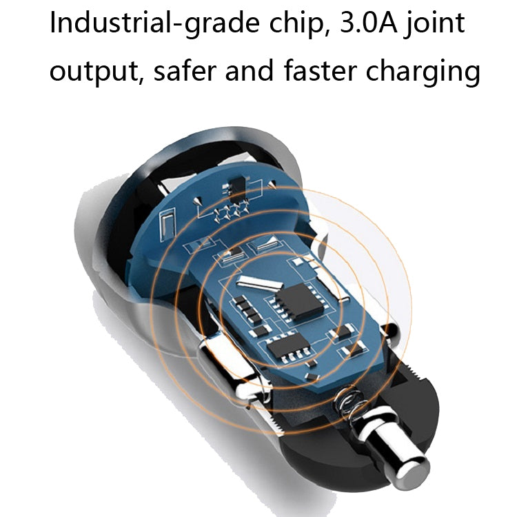 2 PCS Aluminum Ring Display Car Charger  QC3.0+2.4A Aluminum Alloy Multi-function Halo Digital Display Car Charger(Snow Silver)