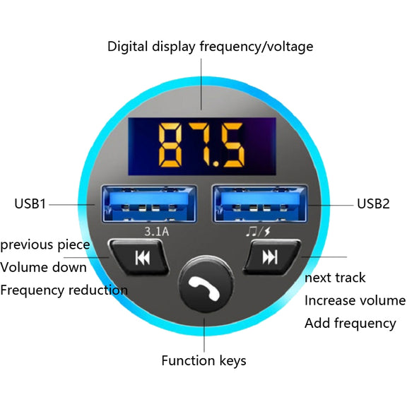 Halo Car MP3 Bluetooth Player Car Charger Car FM Transmitter 3.1A Car Charger(Tyrant Gold)