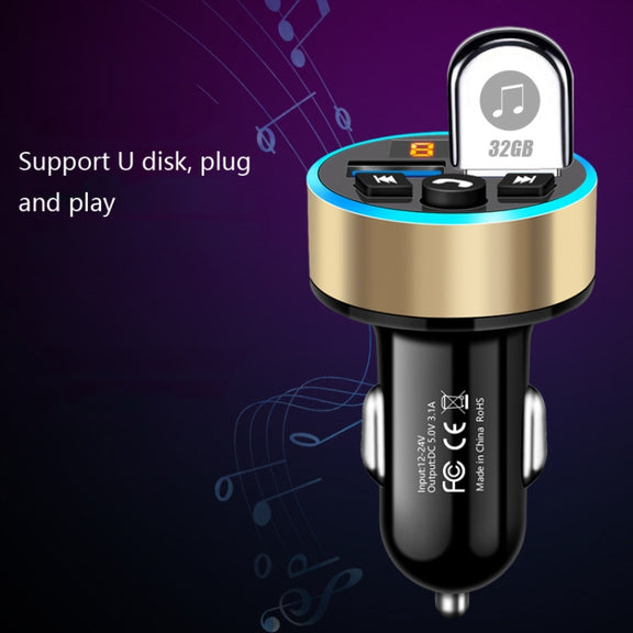 Halo Car MP3 Bluetooth Player Car Charger Car FM Transmitter 3.1A Car Charger(Snow Silver)