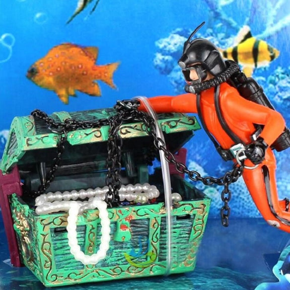 Pneumatic Fish Tank Decoration Diver Treasure Hunt Frogman Aquarium Fish Tank Landscape(Orange)