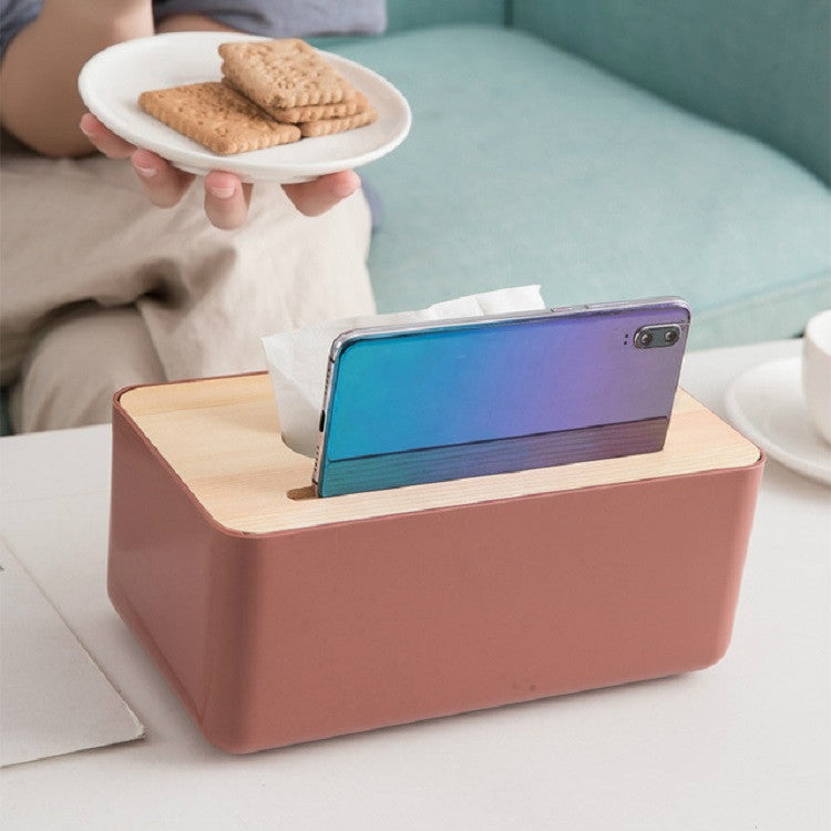 Grooved Drawer Box Home Living Room Tissue Box with Log Cover, Phone Holder Function(White)