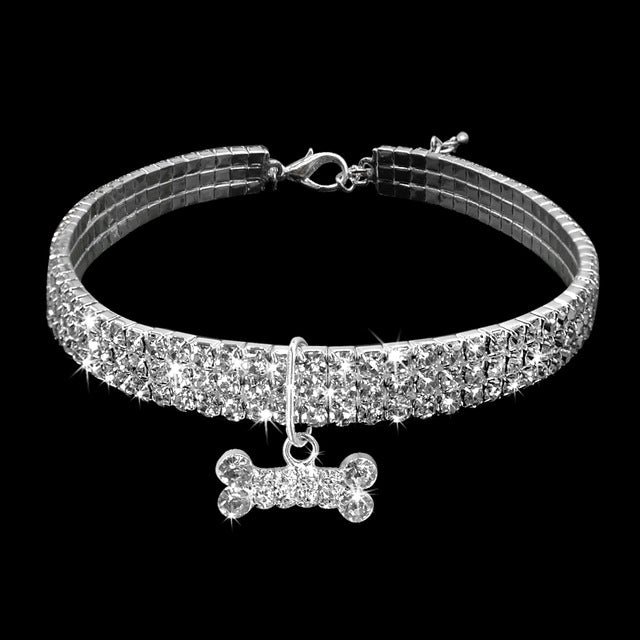 Bling Rhinestone Dog Collar Crystal Puppy Chihuahua Pet Dog Collars Leash For Small Dogs Mascotas Accessories, Size:S (White)