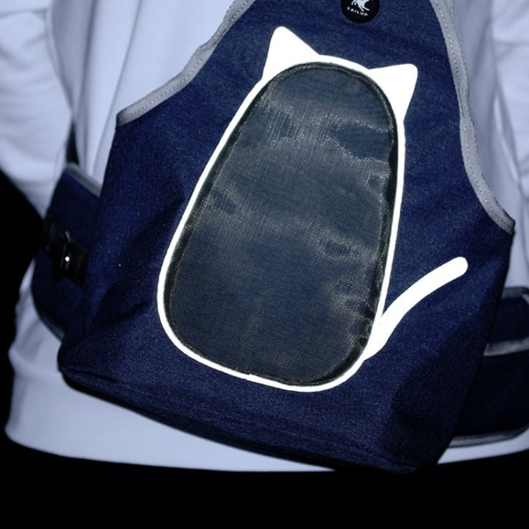 TAILUP Pets Carry Out Shoulder Bag Convenient Foldable Leather Chest Bag, Specification: M(Jean Blue)