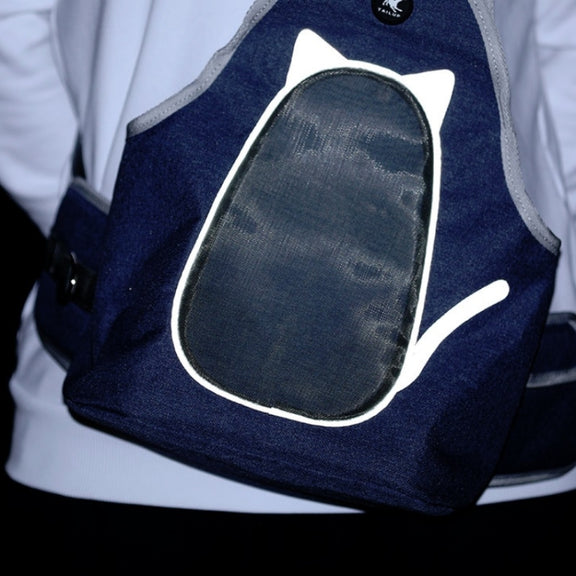 TAILUP Pets Carry Out Shoulder Bag Convenient Foldable Leather Chest Bag, Specification: M(Jean Blue)