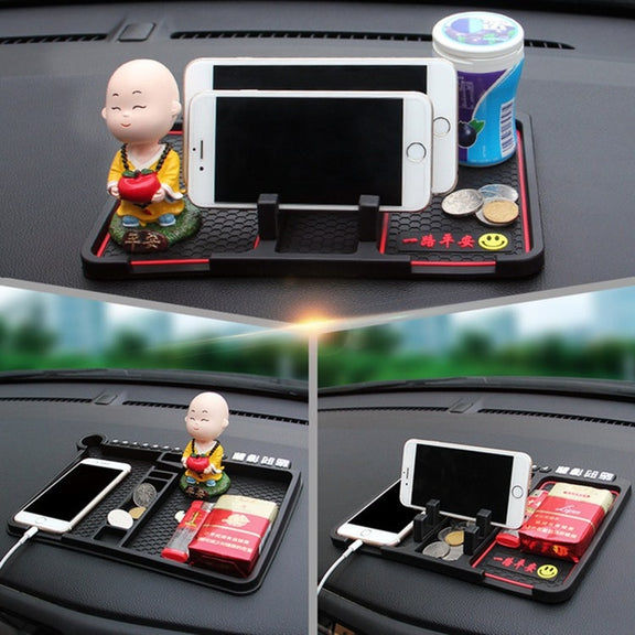 Car Interior Car Multifunctional Instrument Panel Storage Pad Car Phone Bracket Anti-slip Pad With Stop, Style:Rotating Red Circle