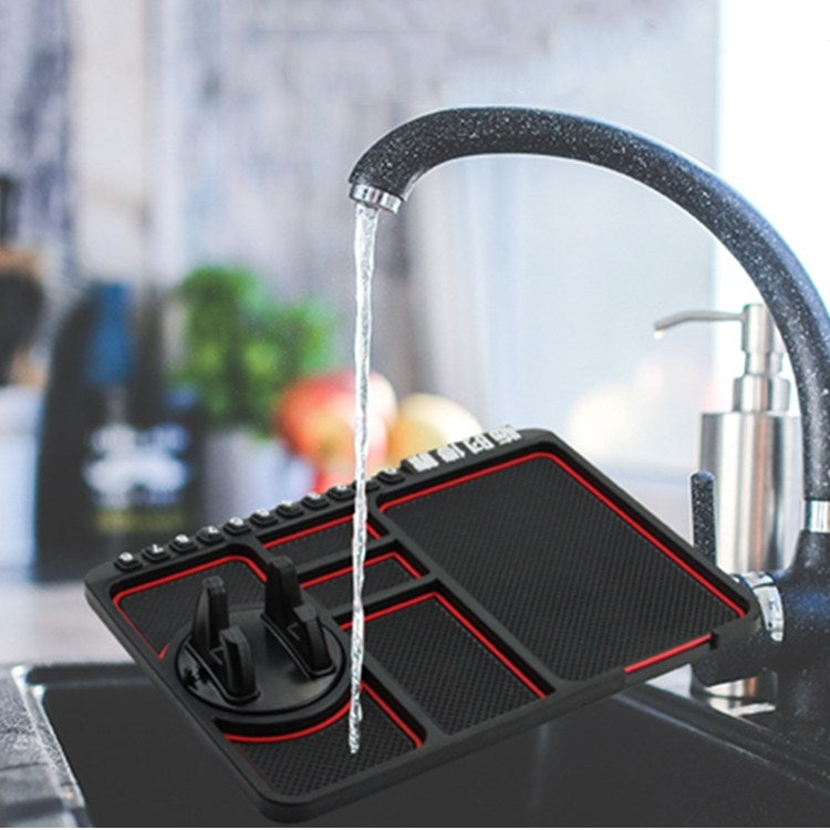 Car Interior Car Multifunctional Instrument Panel Storage Pad Car Phone Bracket Anti-slip Pad With Stop, Style:Rotating Black Circle