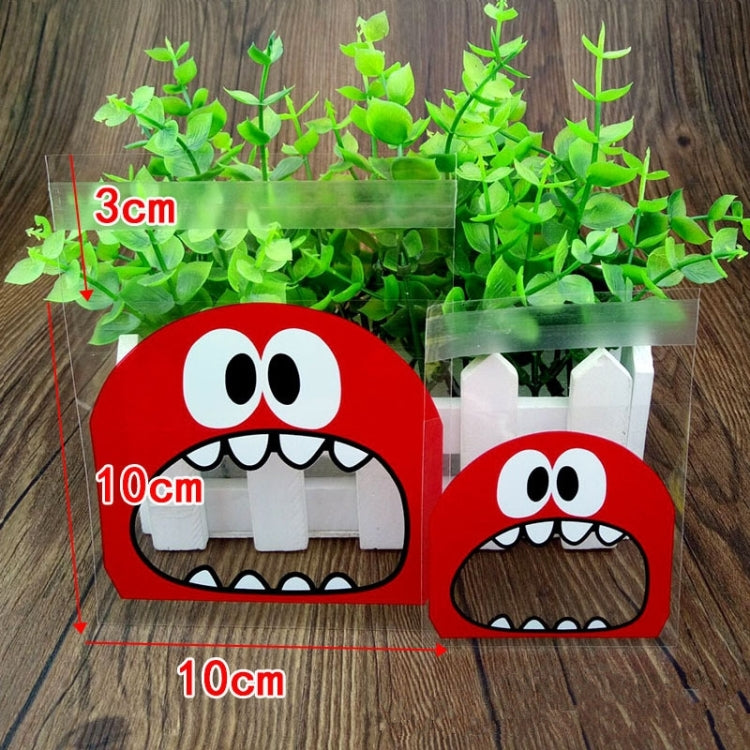 100 PCS Cute Big Teech Mouth Monster Plastic Bag Wedding Birthday Cookie Candy Gift OPP Packaging Bags, Gift Bag Size:10x10cm(Red)