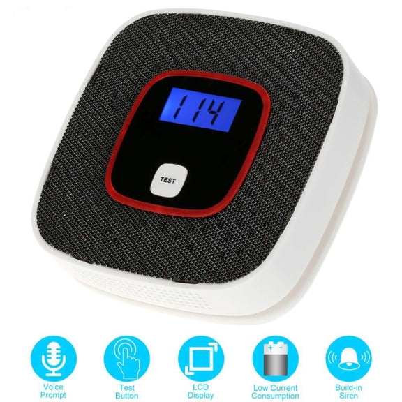 Carbon Monoxide Detector Gas Alarm Sensor Poisoning Gas Tester Human Voice Warning Detector with LCD Display(Black)