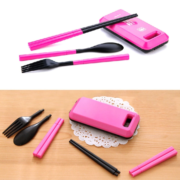 3 in 1 ABS Folding Dinnerware Cutlery Fork Chopsticks Set with Storage Box Outdoor Camping Hiking Traveling Tableware Set(Orange)