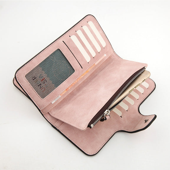 Women Scrub Leather Lady Purses Clutch Long Female Wallet(Light Gray)