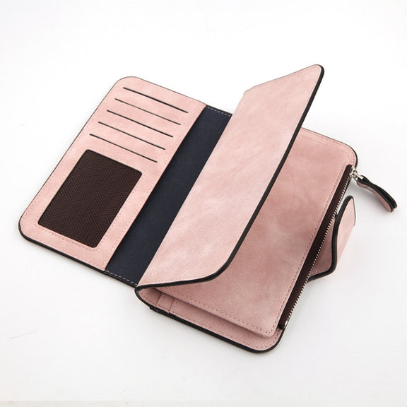 Women Scrub Leather Lady Purses Clutch Long Female Wallet(Light Gray)