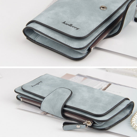 Women Scrub Leather Lady Purses Clutch Long Female Wallet(Light Gray)