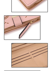 Long Gold Hollow Leaves Coin Purse Card Holders Wallet for Women(Brown)