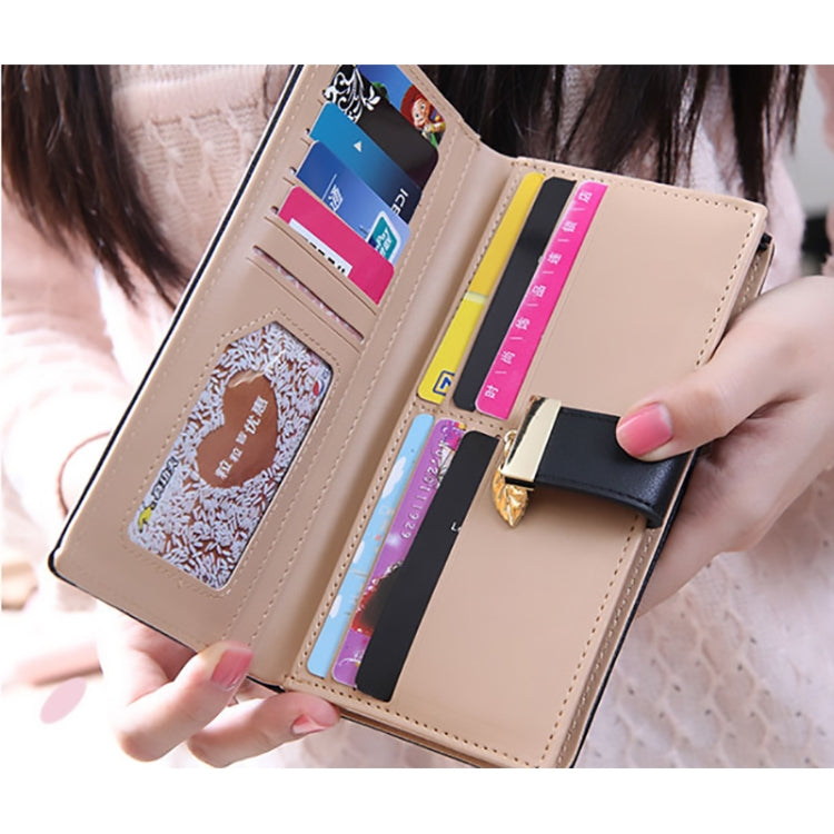 Long Gold Hollow Leaves Coin Purse Card Holders Wallet for Women(Brown)