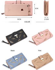 Long Gold Hollow Leaves Coin Purse Card Holders Wallet for Women(Brown)