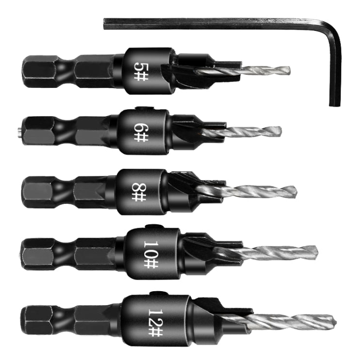5 PCS/Set Countersink Woodworking Drill Bit Set Hexagon Screw Hardware Tool(Gold)