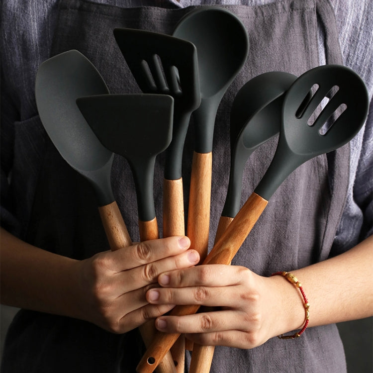 Silicone Wood Handle Spatula Heat-resistant Soup Spoon Non-stick Special Cooking Shovel Kitchen Tools Colander Spoon