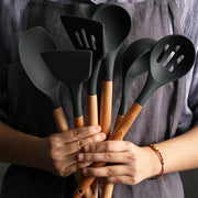 Silicone Wood Handle Spatula Heat-resistant Soup Spoon Non-stick Special Cooking Shovel Kitchen Tools Draging Spoon