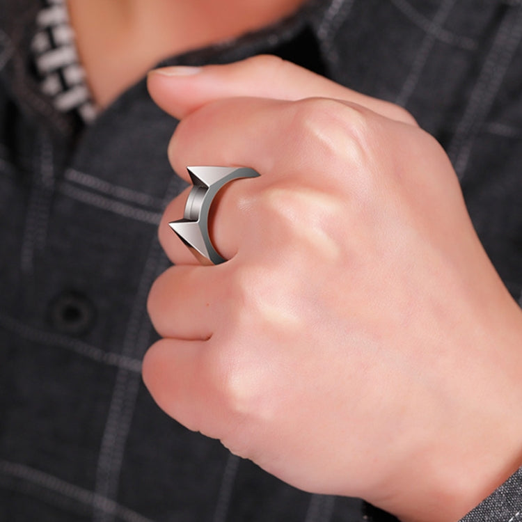 Women Men Safety Survival Ring Tool Self Defence Stainless Steel Finger Defense Ring(Black)
