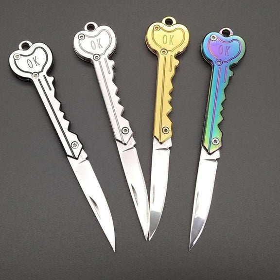 Mini Key Knife Camp Outdoor Keyring Ring Keychain Fold Self Defense Security Multi Tool(Gold)