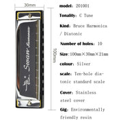 Swan 10 Holes Full-scale Bruce Harmonica Beginner Children Adult Students Playing Musical Instruments