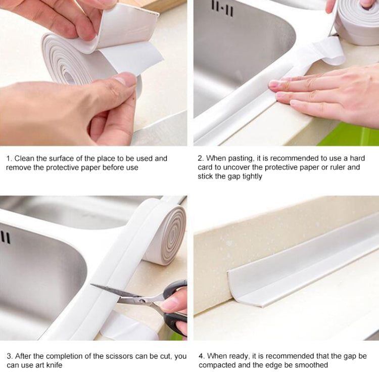Durable PVC Material Water-resistant Mold Proof Adhesive Tape  Kitchen Bathroom Wall Sealing Tape, Width:2.2cm x 3.2m(White)