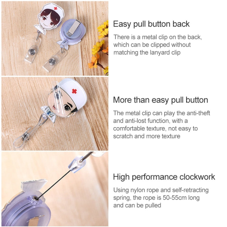 Doctor Head Pattern Cute Retractable Badge Reel Student Nurse ID Name Card Badge