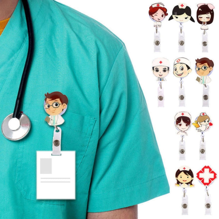 Doctor Head Pattern Cute Retractable Badge Reel Student Nurse ID Name Card Badge
