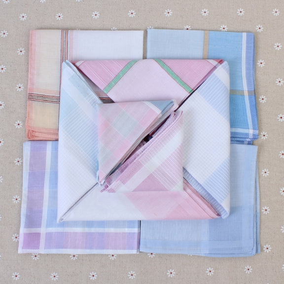 Multicolor Plaid Stripe Men Pocket Squares Business Chest Towel Handkerchiefs  100% Cotton(Random Color)