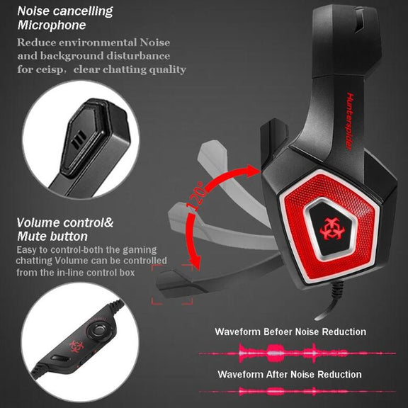 V1 3.5mm RGB Colorful Luminous Wire Control Gaming Headset, Cable Length: 2.2m(Black Blue)