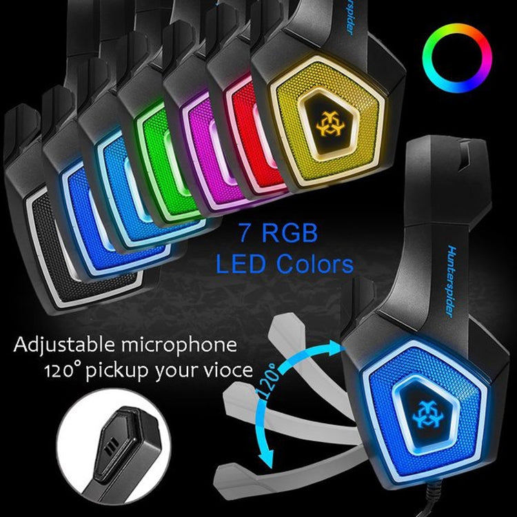 V1 3.5mm RGB Colorful Luminous Wire Control Gaming Headset, Cable Length: 2.2m(Black Blue)