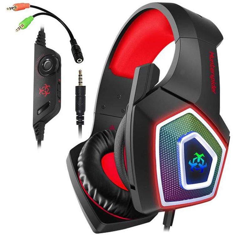 V1 3.5mm RGB Colorful Luminous Wire Control Gaming Headset, Cable Length: 2.2m(Black Red)