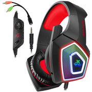 V1 3.5mm RGB Colorful Luminous Wire Control Gaming Headset, Cable Length: 2.2m(Black Red)