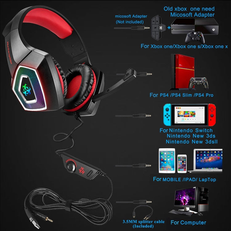 V1 3.5mm RGB Colorful Luminous Wire Control Gaming Headset, Cable Length: 2.2m(Black Red)