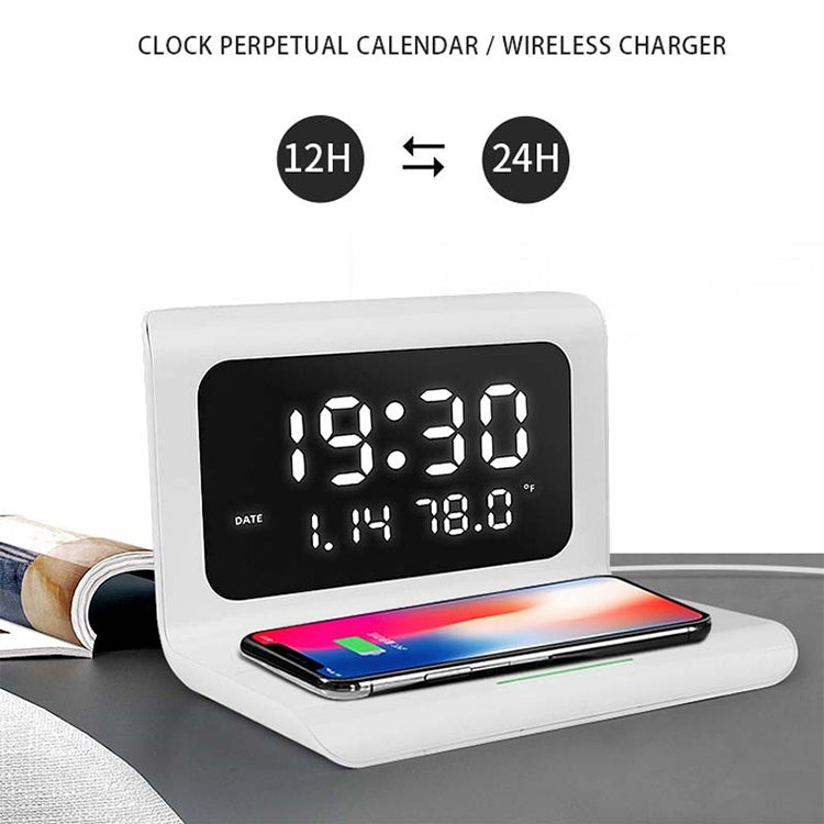 RT1 10W QI Universal Multi-function Mobile Phone Wireless Charger with Alarm Clock & Time / Calendar / Temperature Display(White)