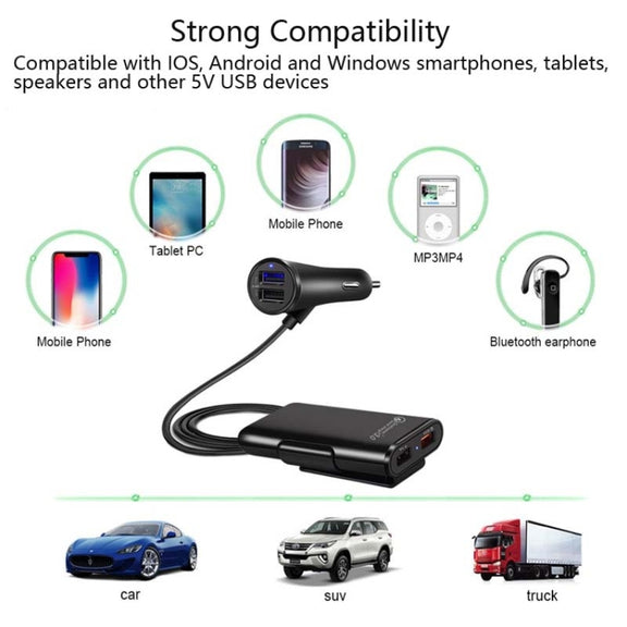 One For Four 8A Car Charger QC3.0 Fast Charge 4USB Car Front And Rear Seat Car Charger
