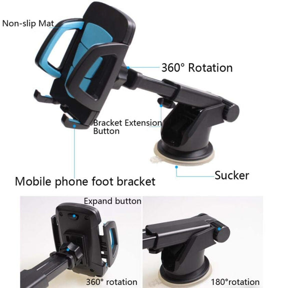 Car Phone Holder Car Air Outlet Mobile Phone Holder Suction Cup Navigation Instrument Panel General, Style:2 in 1(Blue)