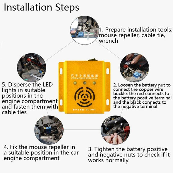 Car Mouse Repeller Ultrasonic Electronic Car Mouse Repeller Sound And Light Combined Mouse And Insect Repeller(Gold)