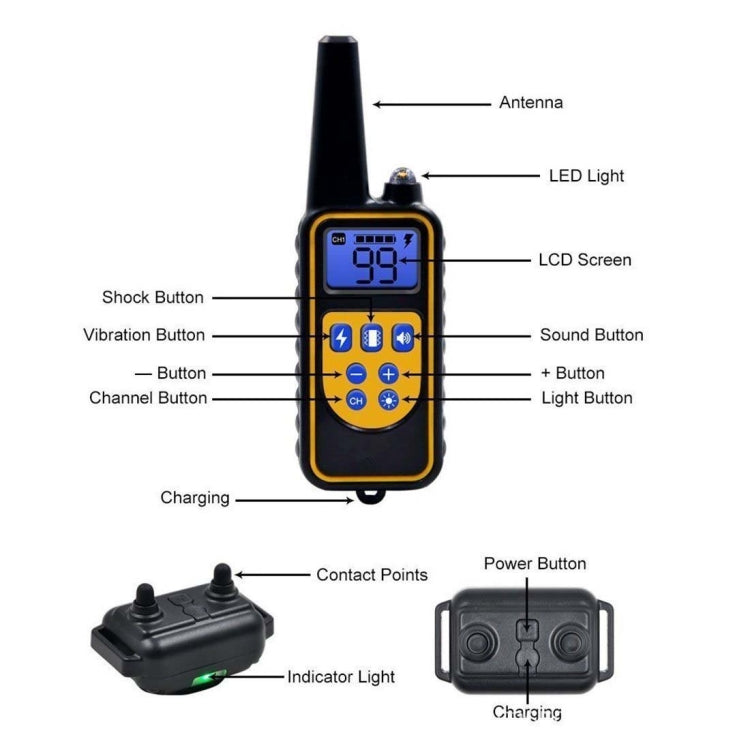 Bark Stopper Dog Training Device Dog Collar with Electric Shock Vibration Warning(EU Plug)